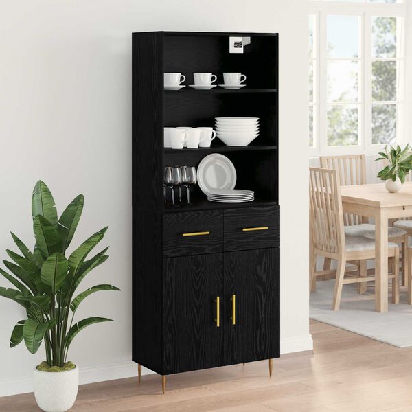 vidaXL Highboard Black Oak 69.5 x 34 x 180 cm Engineered Wood