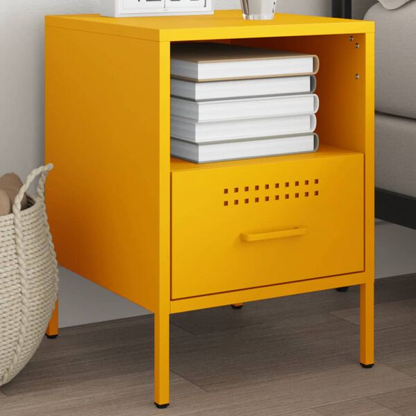 vidaXL Bedside Cabinet Mustard Yellow 36x39x50.5 cm Steel