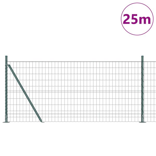 vidaXL Fence with Post Green 0.8 x 25 m Steel and PVC