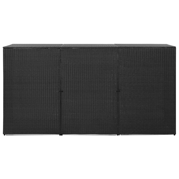 vidaXL Triple Wheelie Bin Shed Black 229x78x120 cm Poly Rattan
