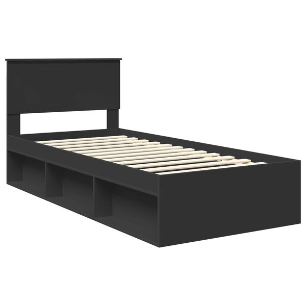 vidaXL Bed Frame with Headboard Black 90 x 190 cm Solid Pine Wood
