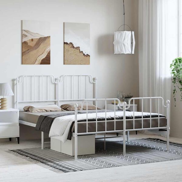 vidaXL Metal Bed Frame without Mattress with Footboard&nbsp;White 135x190cm