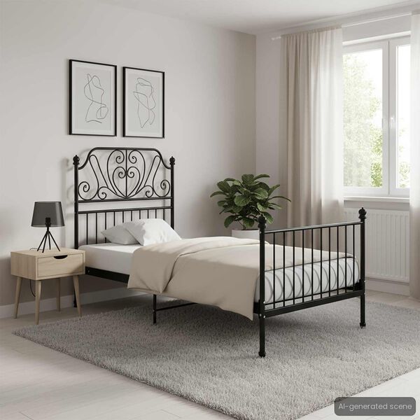 vidaXL Bed Frame without Mattress Black Metal 90x200 cm