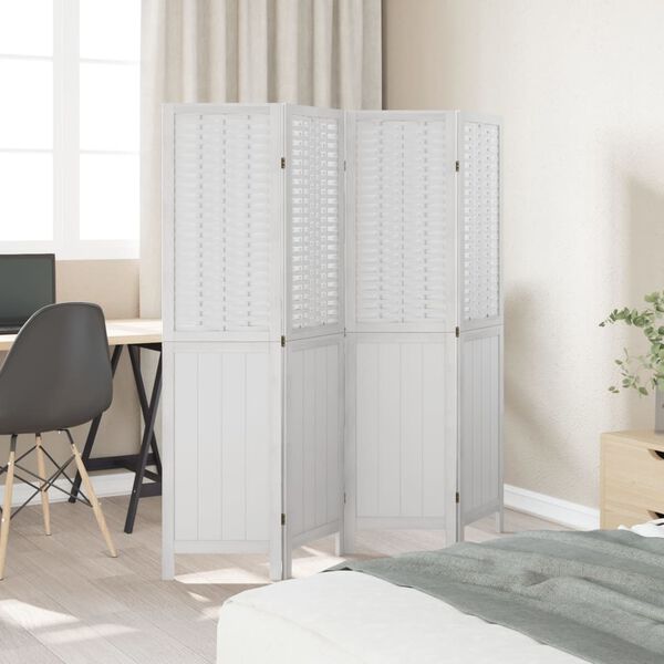 vidaXL Room Divider 4 Panels White Solid Wood Paulownia