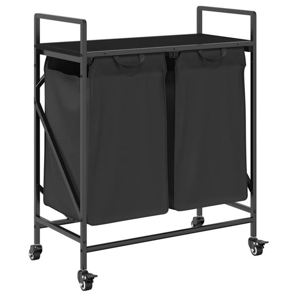 vidaXL Laundry Basket 2 Compartments with Wheels Black Oak
