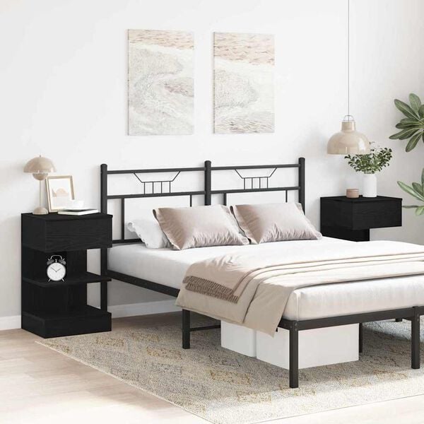 vidaXL Bedside Cabinet 2 pcs Black Oak 40 x 35 x 65 cm Engineered Wood