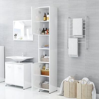 vidaXL Bathroom Cabinet High Gloss White 30x30x183.5 cm Chipboard