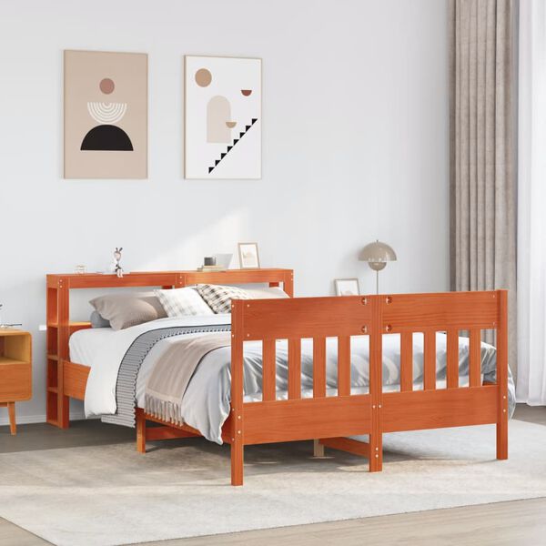 vidaXL Bed Frame without Mattress Wax Brown 120x190 cm Small Double Solid Wood Pine