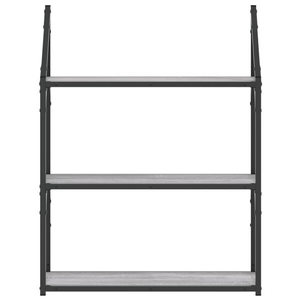 vidaXL 3-Tier Wall Shelf Grey Sonoma 60x21x78.5 cm Engineered Wood