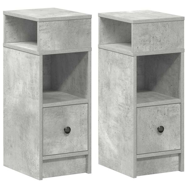 vidaXL Bedside Cabinets 2 pcs with Drawer Concrete Grey 25x31x66 cm