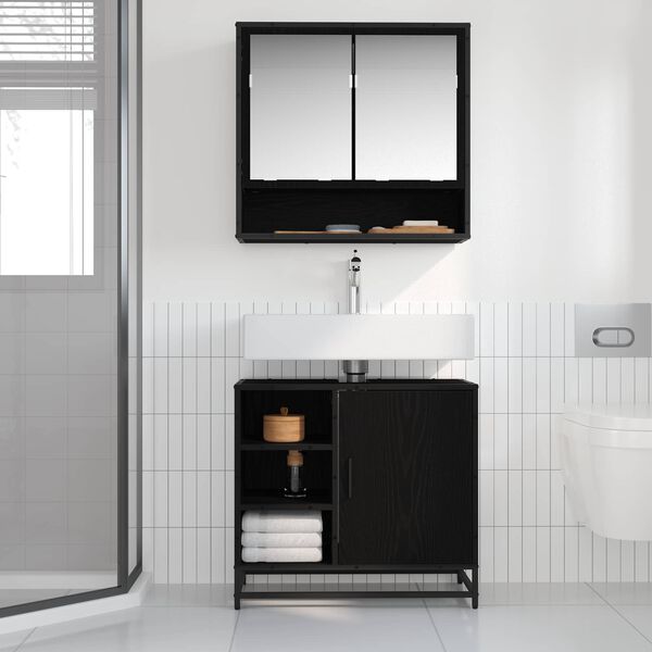 vidaXL Bathroom Cabinet Black Oak 65 x 33 x 60 cm Engineered Wood