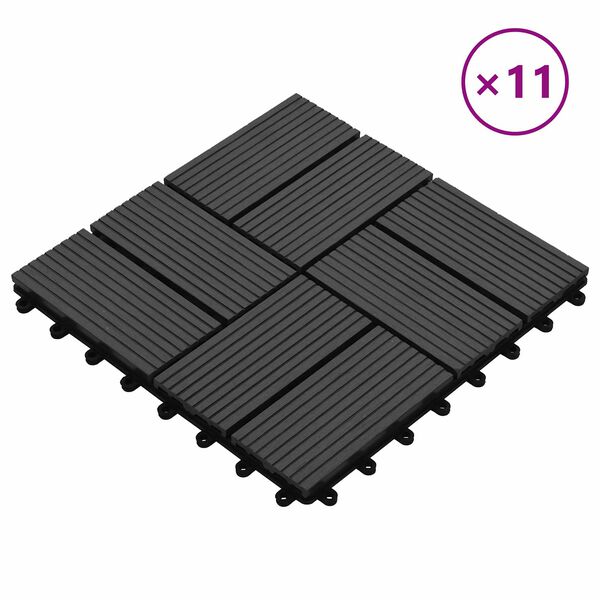 vidaXL Decking Tile 11 pcs Black 30 x 30 cm WPC