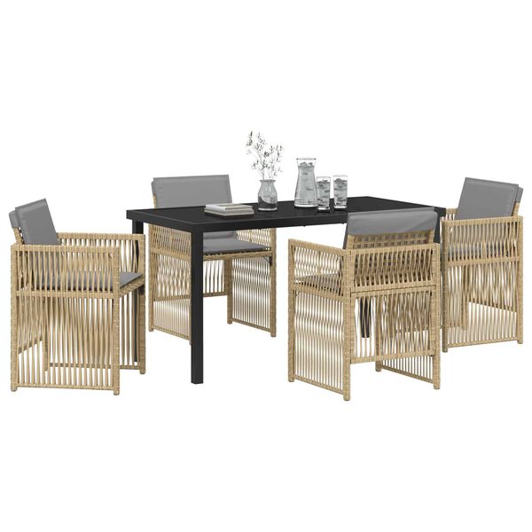 vidaXL Garden Dining Set 5 pcs Beige Powder-Coated Steel
