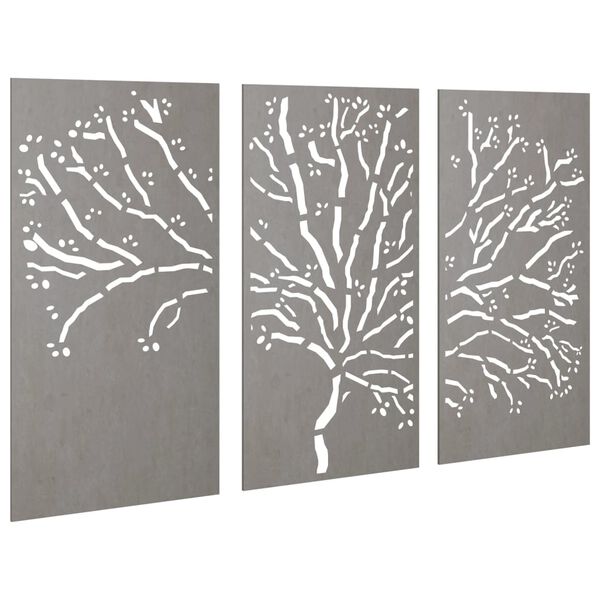 vidaXL Garden Wall Decorations 3 pcs 105x55 cm Corten Steel Tree Design