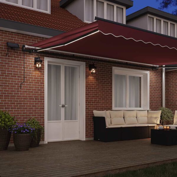 vidaXL Manual Retractable Awning with LEDs Burgundy 500x300 cm