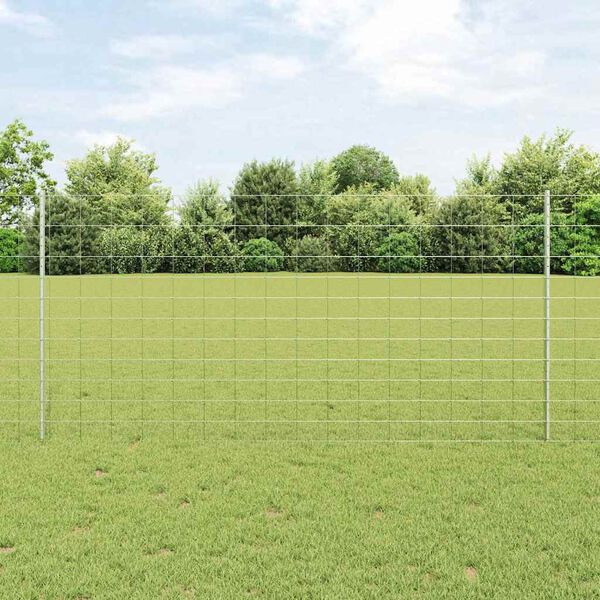 vidaXL Fence with Post Silver 1.2 x 50 m Steel