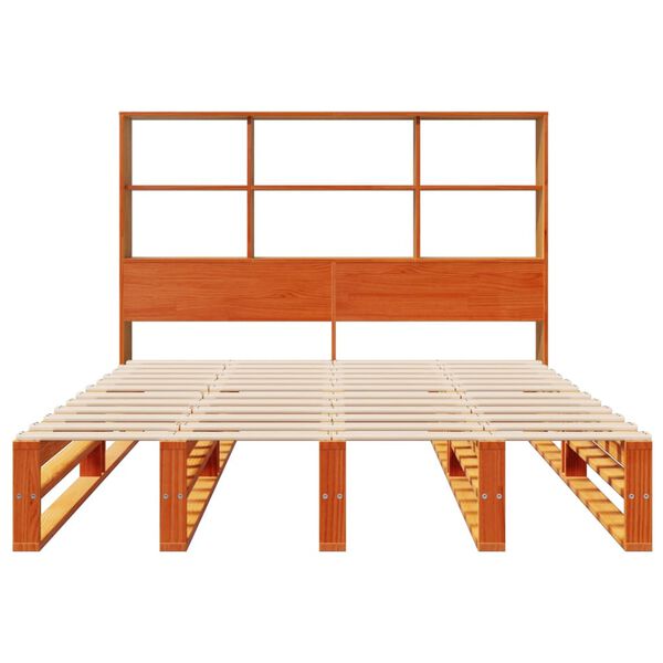 vidaXL Bookcase Bed without Mattress Wax Brown 135x190 cm Double Solid Wood