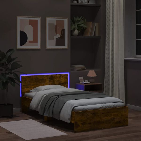 vidaXL Bed Frame without Mattress with LED Lights Smoked Oak 100x200 cm