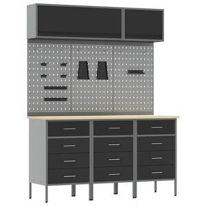 vidaXL Work Cabinet Set with Drawer with Storage Manual 8 pcs Black