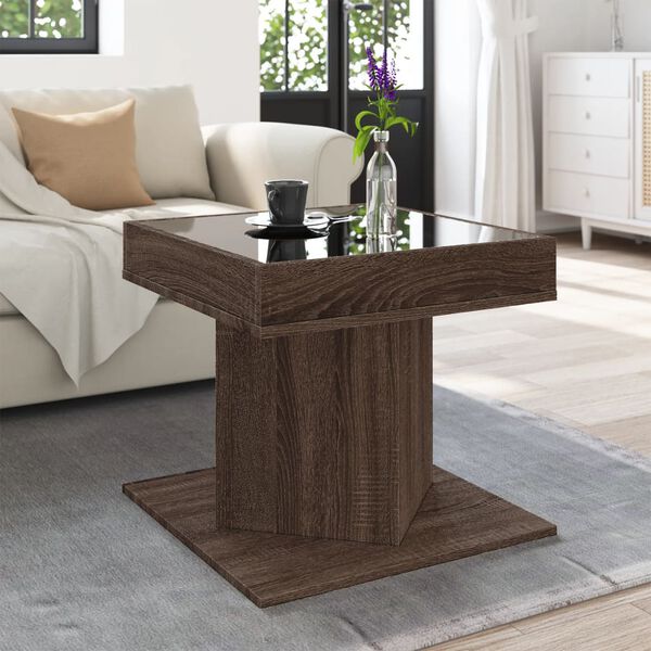 vidaXL Coffee Table with LED Brown Oak 50x50x45 cm Engineered Wood