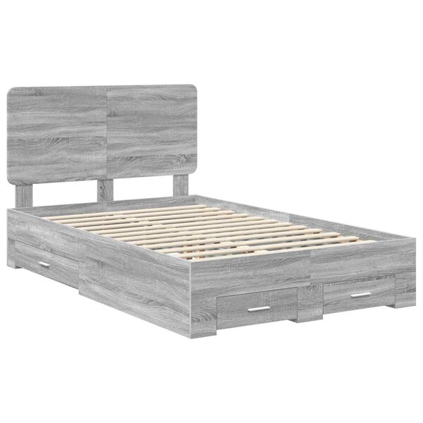 vidaXL Bed Frame with Drawer Grey Sonoma 135 x 190 cm Engineered Wood