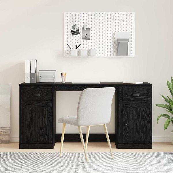 vidaXL Desk with Cabinet Black Oak 154.5 x 50 x 75 cm Engineered Wood