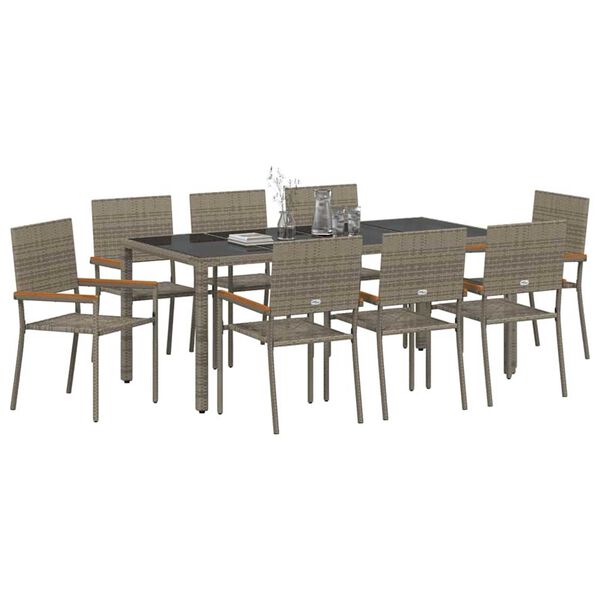vidaXL Garden Dining Set 9 pcs Grey Poly Rattan