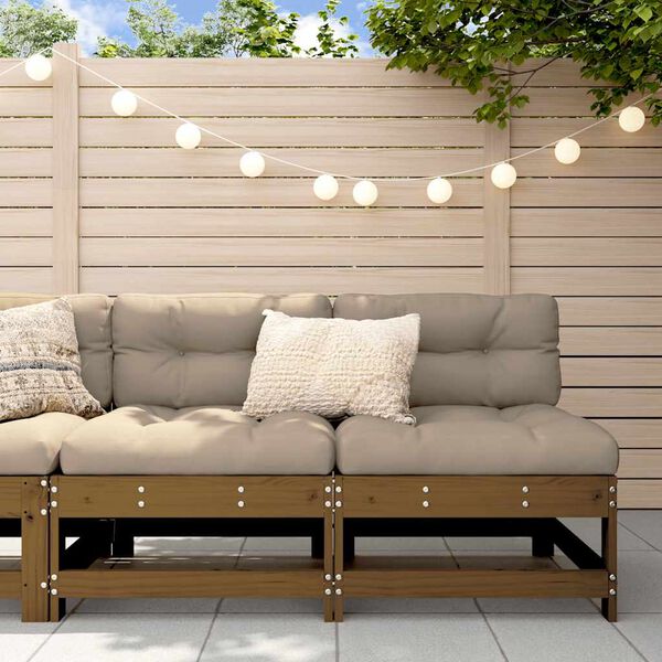 vidaXL Middle Sofas with Cushions 2 pcs Honey Brown Solid Wood Pine