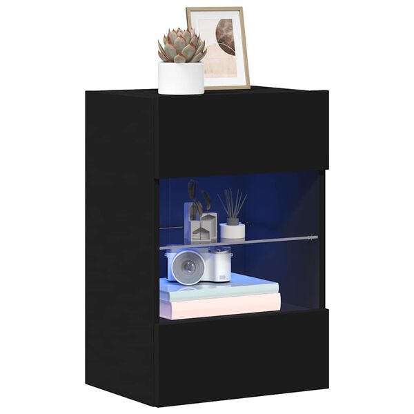 vidaXL Wall Cabinets with LED Lights for TV 2 pcs Black 40x30x60.5 cm