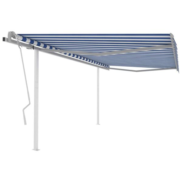 vidaXL Manual Retractable Awning with Posts 4.5x3 m Blue and White