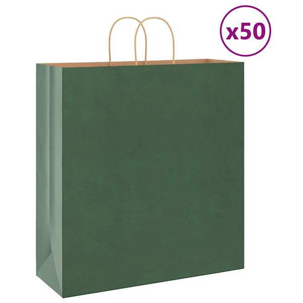 vidaXL Paper Bags 50 pcs with Handles Green 45x17x48 cm