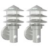 vidaXL Outdoor Wall Lights with Sensors 2pcs Silver Stainless Steel