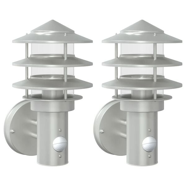 vidaXL Outdoor Wall Lights with Sensors 2pcs Silver Stainless Steel