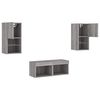 vidaXL 4 Piece TV Wall Cabinets with LED Lights Grey Sonoma