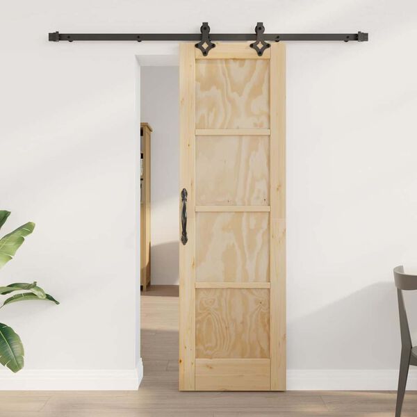 vidaXL Sliding Door Natural and Black 61 x 198.5 cm Solid Pine Wood