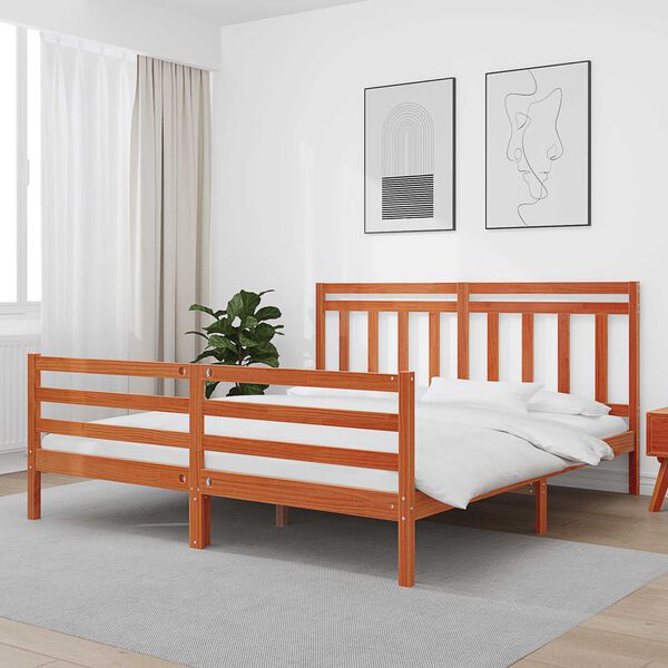 vidaXL Bed Frame with Headboard Wax Brown 180 x 200 cm