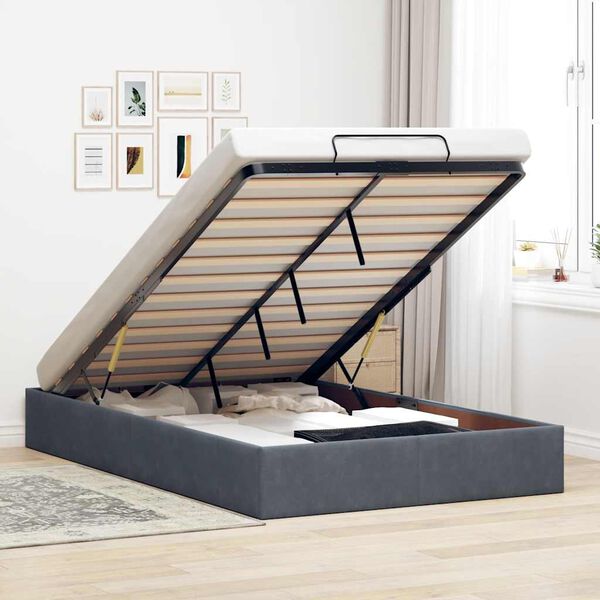 vidaXL Ottoman Bed Frame No Mattress Dark Grey Double Velvet
