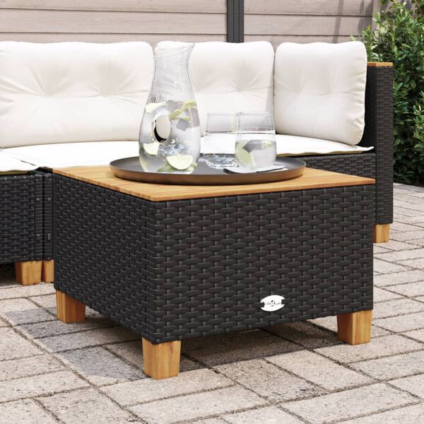 vidaXL Garden Table Black 55x55x36 cm Poly Rattan Acacia Wood