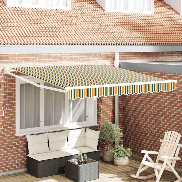 vidaXL Awning Striped Green and yellow 3 x 2.5 m Polyester and metal