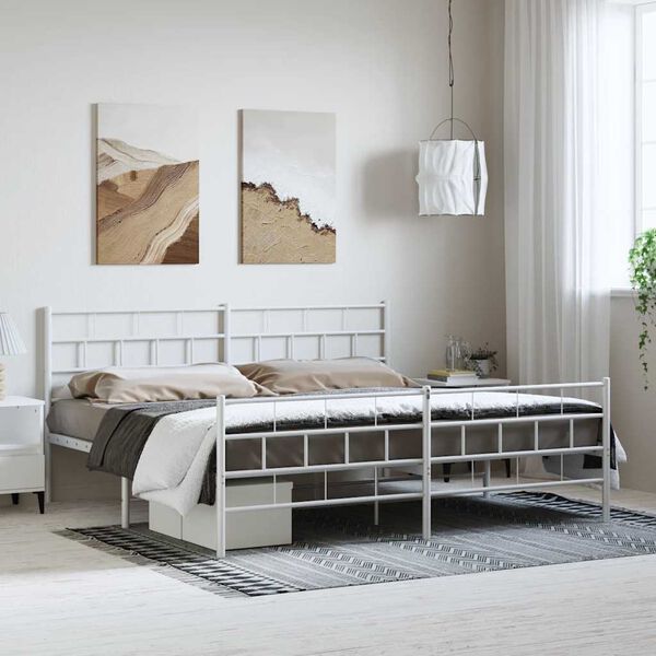 vidaXL Metal Bed Frame without Mattress with Footboard White 193x203cm