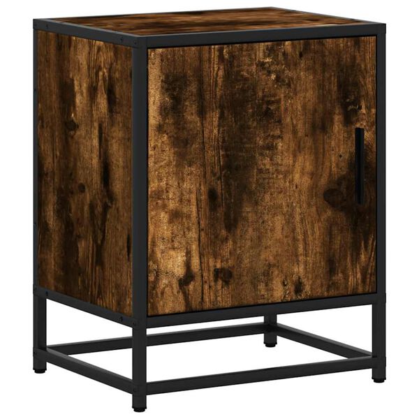 vidaXL Bedside Cabinet Smoked Oak 40x31x50 cm Engineered Wood and Metal