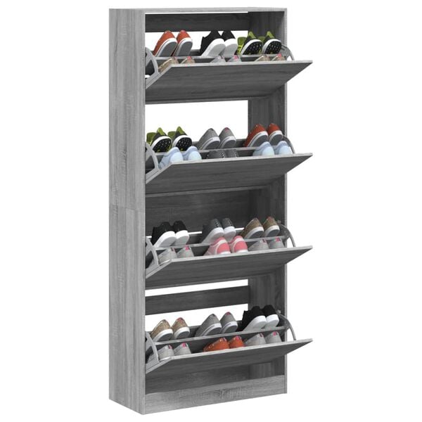 vidaXL Shoe Cabinet with 4 Flip-Drawers Grey Sonoma 80x34x187.5 cm