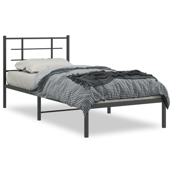 vidaXL Metal Bed Frame without Mattress with Headboard Black 90x190cm