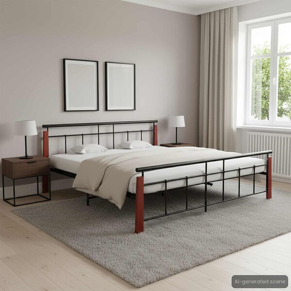vidaXL Bed Frame without Mattress Metal and Solid Oak Wood 200x200 cm