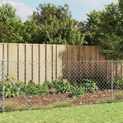 vidaXL Chain Link Fence with Flange Silver 0.8x10 m