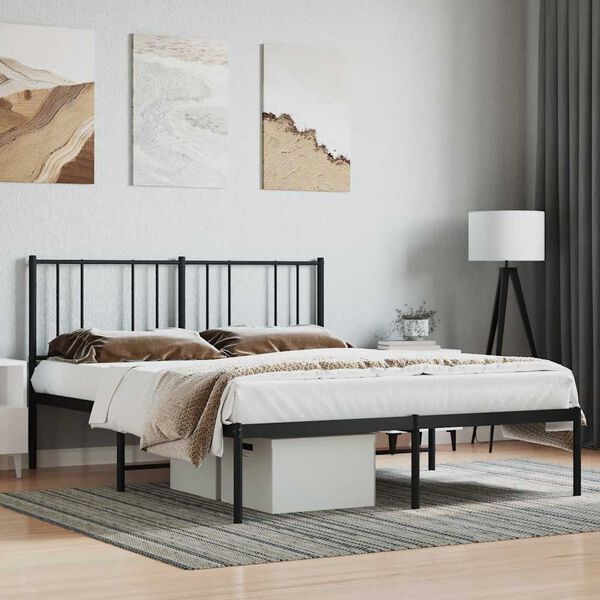 vidaXL Metal Bed Frame without Mattress with Headboard Black 140x200cm