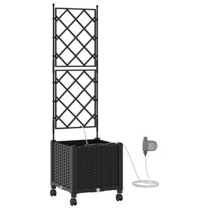 vidaXL Garden Planter with Irrigation&Wheels Black 40 x 40 x 148 cm PP