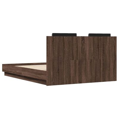 vidaXL Bed Frame with Headboard and LED Lights Brown Oak 135x190 cm Double