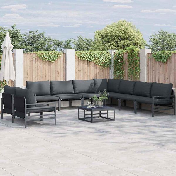 vidaXL Garden Sofa Set with Cushion 9 pcs Black Steel