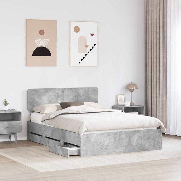 vidaXL Bed Frame Concrete Grey 140 x 200 cm Engineered Wood